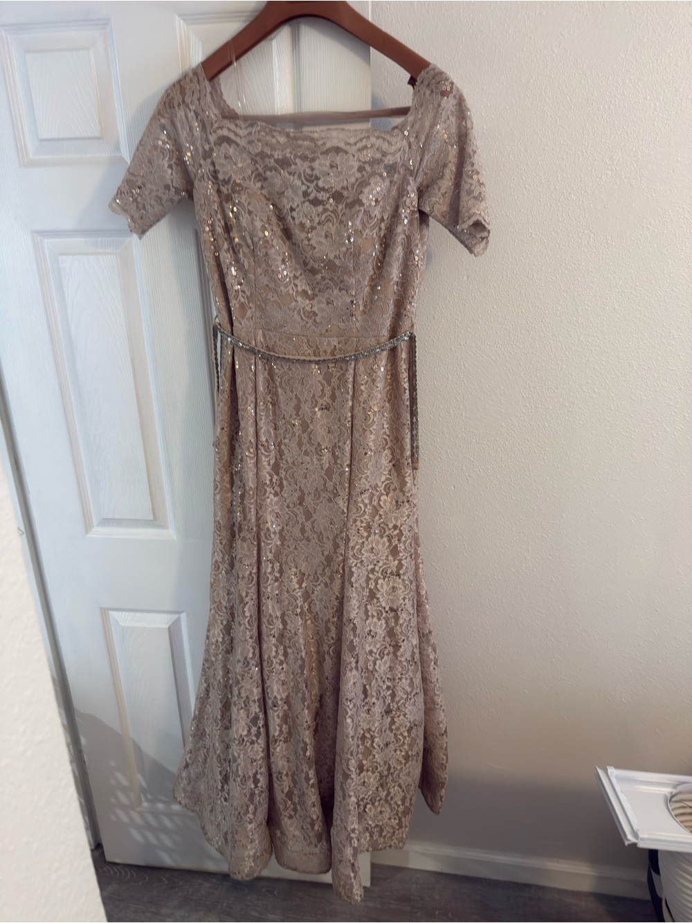 Elegant mother of the bride Lace Sequin Midi Dress in Champagne
